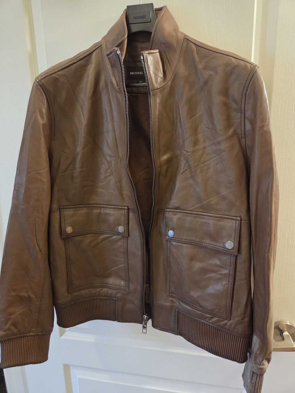 Michael Kors Brown Leather Bomber Jacket